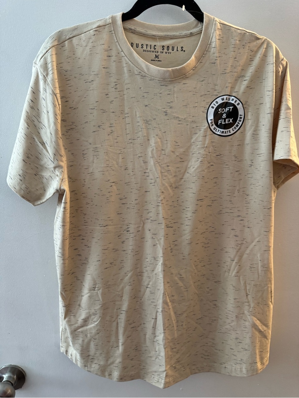 Rustic Souls Men's Cream Short Sleeve Tee with Subtle Speckle